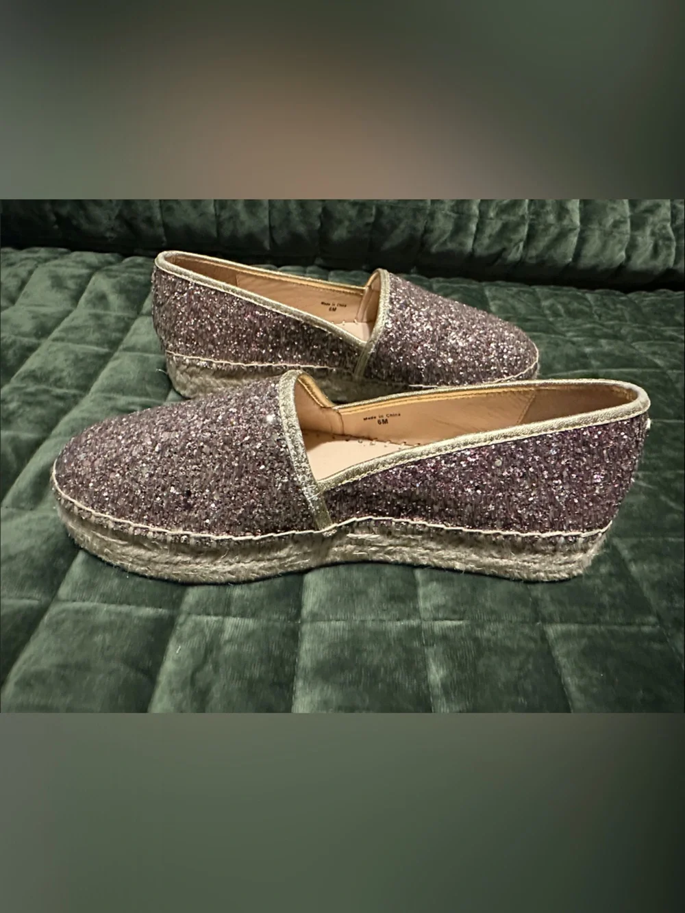 kate spade Glitter Pink Espadrille Flats with Gold Trim